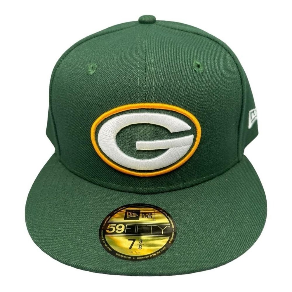 New Era 59 Fifty Green Bay Packers Fitted Green Gold Hat Men's Sz 7-3/8 NWT